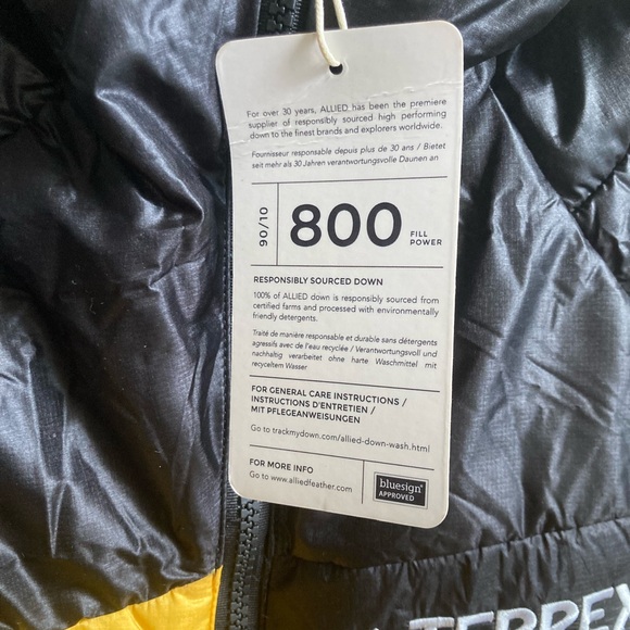 New! Adidas Originals Terrex Techrock Down Hooded Jacket Mens M 2XL Yellow Black - Picture 2 of 8